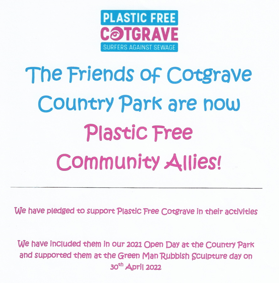 Our certificate as allies of Plastic Free Cotgrave